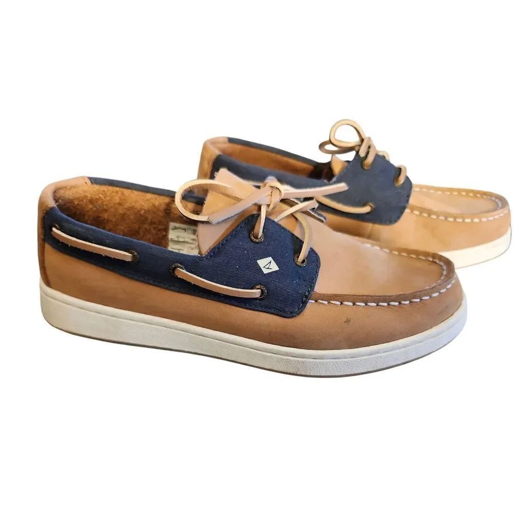 SPERRY Cup II size 4.5 M  Brown/Blue Leather Boat Shoes STK261791